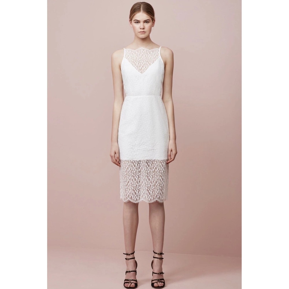 Keepsake The Label Daydream Lace Dress‎ Ivory Sheer Midi Slip Lined Size S NWT